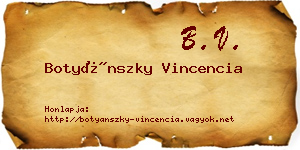 Botyánszky Vincencia névjegykártya